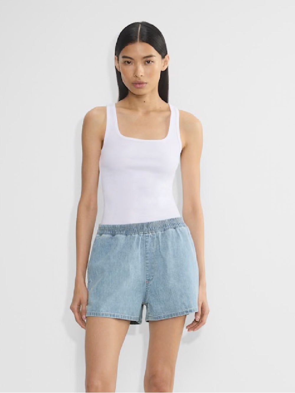 Denim Forum Light Blue Elastic-Waist Denim Shorts Medium